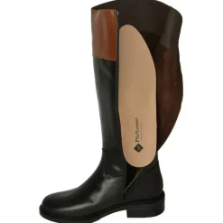 Bota Alta De Piesanto Estilo Montar En Piel De Tonos Combinados, Cremallera Y Horma De Ancho Especial