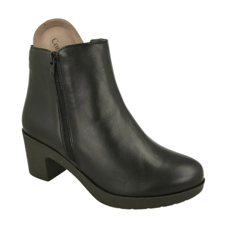 Botin De Comfort Class Con Cremallera Y Pala Lisa. Piso Bloque Tacon Confortable Y Planta De Descanso Extraible