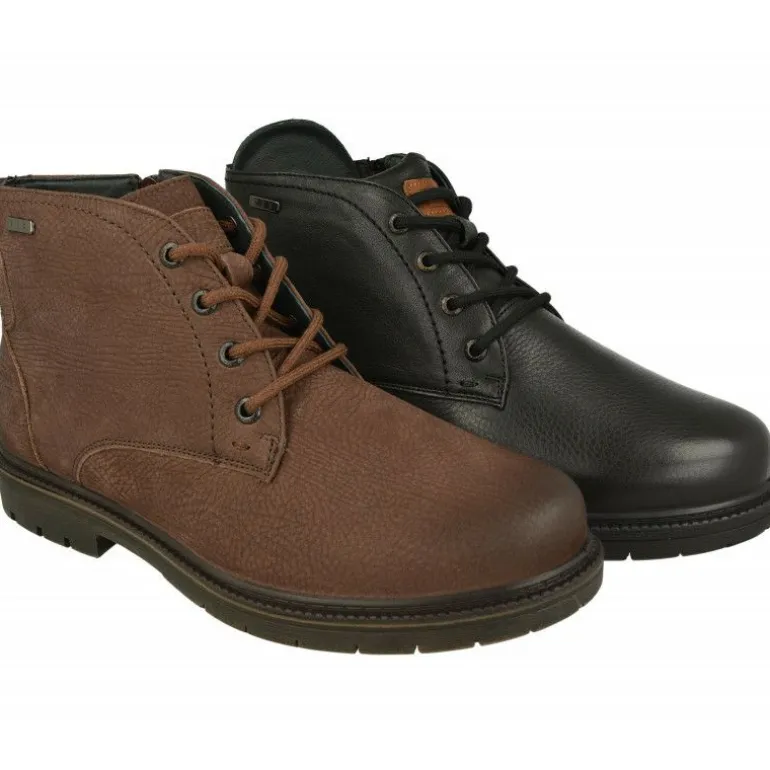 Botin De G Comfort Con Cordones Y Cremallera Lateral, Piel Impermeable Y Piso De Goma De Caucho Con Planta De Descanso Extraible