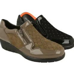 Mocasin Del Doctor Cutillas Con Ajuste Por Cremallera, Piel Combinada Nobuck Y Charol Con Tachas, Planta De Descanso Extraible