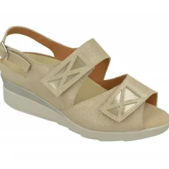 Sandalia De Calzamedi Con Doble Tira De Velcro Ajustable, Piel Brillos Y Planta Anatomica Con Cazoleta Para Plantillas