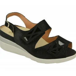 Sandalia De Calzamedi Con Doble Tira De Velcro Ajustable, Piel Brillos Y Planta Anatomica Con Cazoleta Para Plantillas