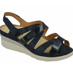 Sandalia De Calzamedi De Tiras Cruzadas Con Ajuste Por Velcro En Piel Combinada Con Charol, Planta Extraible Con Doble Cazoleta
