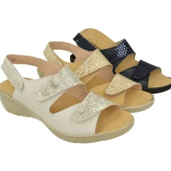 Sandalia De Comfort Class De Triple Velcro Ajsutable Combinada Piel Grabada Y Planta Anatomica Descanso Con Piso Aligerado