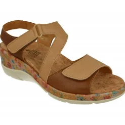 Sandalia De Comfort Class En Piely Nobuck Combinada Con Tiras Cruzadas De Velcro Ajustable Y Cuna Alta Estampada Flores