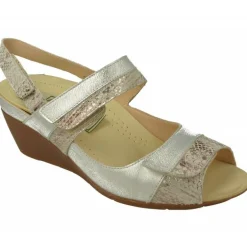Sandalia De Drucker Con Doble Velcro Ajustable En Piel Metal Grabado Y Piso De Cuna De Caucho Con Planta De Descanso Extraible