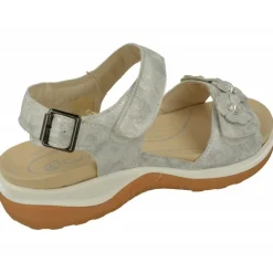Sandalia De G Comfort De Doble Velcro Con Flor En Pala De Piel Grabada, Planta Anatomica Extraible Y Piso De Caucho