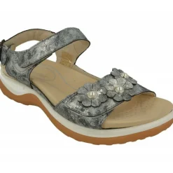 Sandalia De G Comfort De Doble Velcro Con Flor En Pala De Piel Grabada, Planta Anatomica Extraible Y Piso De Caucho