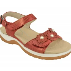 Sandalia De G Comfort De Doble Velcro Con Flor En Pala De Piel Grabada, Planta Anatomica Extraible Y Piso De Caucho