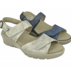 Sandalia De G Comfort En Piel Metalizada, Planta Anatomica Movible Y Doble Ajuste De Tiras De Velcro Con Piso Poliuretano