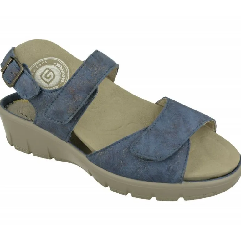 Sandalia De G Comfort En Piel Metalizada, Planta Anatomica Movible Y Doble Ajuste De Tiras De Velcro Con Piso Poliuretano
