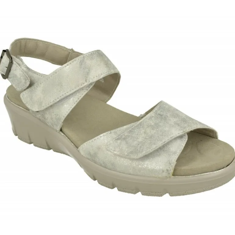 Sandalia De G Comfort En Piel Metalizada, Planta Anatomica Movible Y Doble Ajuste De Tiras De Velcro Con Piso Poliuretano