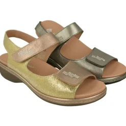 Sandalia De Piesanto Con Doble Tira De Velcro Ajustable En Piel Metalizada, Planta Anatomica Extraible Y Piso De Poliuretano