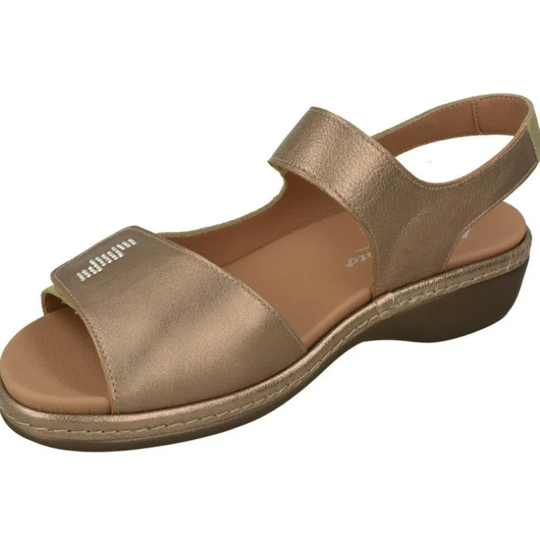 Sandalia De Piesanto Con Doble Tira De Velcro Ajustable En Piel Metalizada, Planta Anatomica Extraible Y Piso De Poliuretano