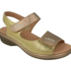 Sandalia De Piesanto Con Doble Tira De Velcro Ajustable En Piel Metalizada, Planta Anatomica Extraible Y Piso De Poliuretano
