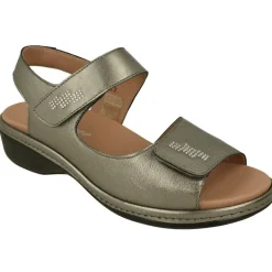 Sandalia De Piesanto Con Doble Tira De Velcro Ajustable En Piel Metalizada, Planta Anatomica Extraible Y Piso De Poliuretano