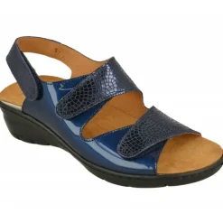 Sandalia De Triple Velcro De Comfort Class Con Piso Aligerado Combinada En Charol Y Grabado Con Planta De Descanso