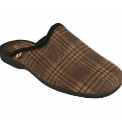 Zapatilla Chinela De Berevere En Pano Teriopelo Cuadros Con Piso De Caucho Y Horma De Ancho Especial