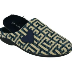 Zapatilla Chinela De Garzon De Pano, Laberinto Estampado, Planta De Descanso Movible Y Piso De Caucho