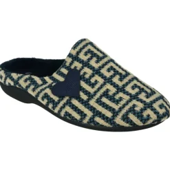 Zapatilla Chinela De Garzon De Pano, Laberinto Estampado, Planta De Descanso Movible Y Piso De Caucho