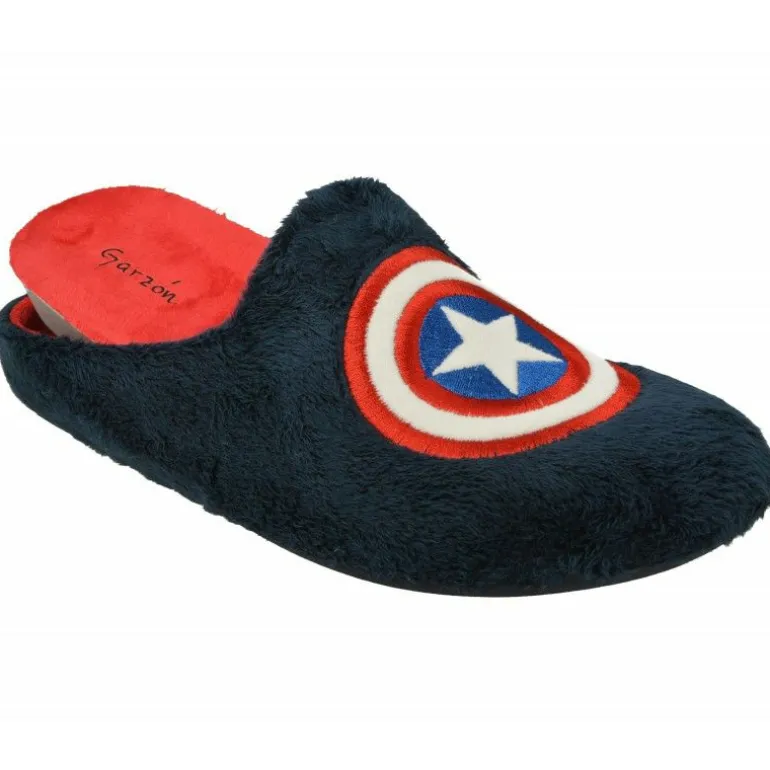 Zapatilla Chinela De Garzon En Pano Dacha Con Logo Capitan Americay Piso De Caucho Con Planta Movible