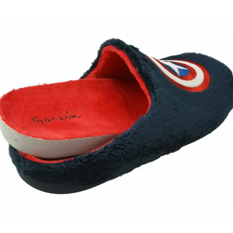 Zapatilla Chinela De Garzon En Pano Dacha Con Logo Capitan Americay Piso De Caucho Con Planta Movible
