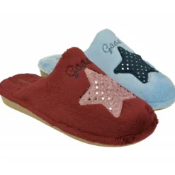 Zapatilla Chinela De Garzon En Pano De Dacha Estampado Luna-Estrella Con Piso Miroporoso Aligerado