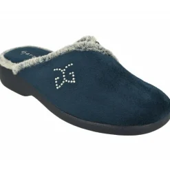 Zapatilla Chinela De Garzon En Pano Dacha Con Bordes De Lana Y Bordado En Pala Con Piso De Caucho Y Horma De Ancho Especial