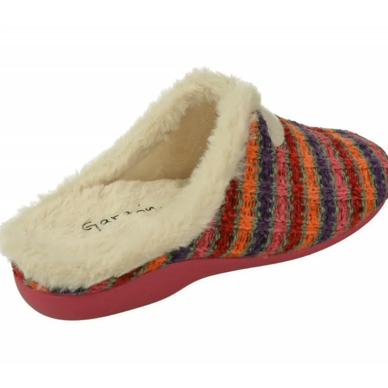 Zapatilla Chinela De Garzon En Punto De Lana Rayas Con Planta Extraible Y Suela De Caucho