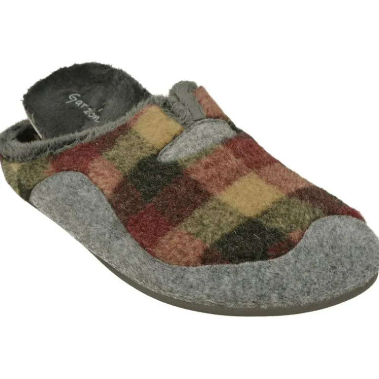 Zapatilla Chinela De Pano Combinado Cuadros, Planta Anatomica Extraible Y Piso De Caucho En Horma De Ancho Especial