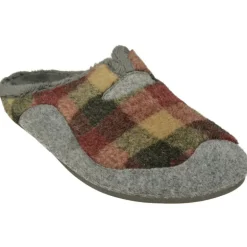 Zapatilla Chinela De Pano Combinado Cuadros, Planta Anatomica Extraible Y Piso De Caucho En Horma De Ancho Especial